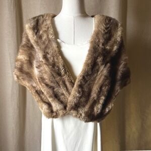 Vintage 1950s Real Fur Stole Bridal Wrap Brown Champagne One Size